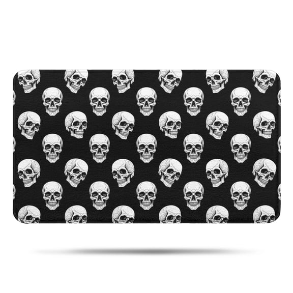 Black White Skull Pattern Bathroom Rugs Mat,Non Slip Microfiber Bathroom Rug,Rubber Backing,Soft Bathroom Mats for Bathroom Floor,Tub and Shower,17x30in(43x75cm)