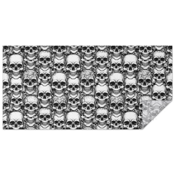 Black White Skull Stack Pattern Rectangle Tablecloth 60"x120",Waterproof Polyester Rectangle Table Cloth, Wipeable Spillproof Polyester Tablecloth for Dining, Camping, Indoor and Outdoor
