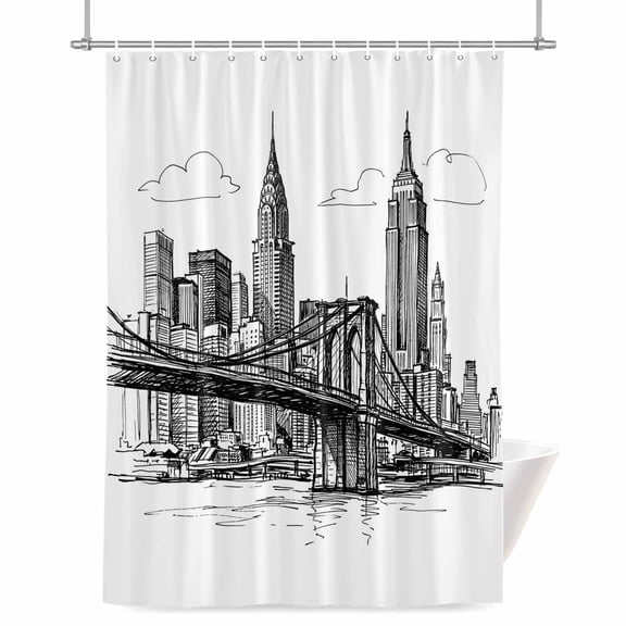 Black White Skyscraper Shower Curtains for Bathroom, Modern Hand-drawn Style Industrial City Waterproof Fabric Shower Curtain for Bathroom Bathtub Decoration, Machine Washable 36"x72"