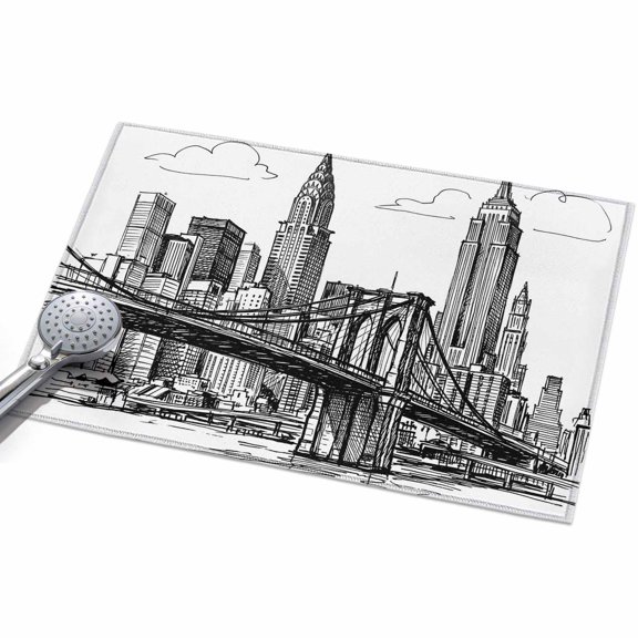 Black White Skyscraper Washable Area Rug 2 x 3 ft Modern Hand-drawn Style Industrial City, Soft Non Slip Rugs Stain Repellent Indoor Felt Carpet for Living Dining Room Bedroom Home Office