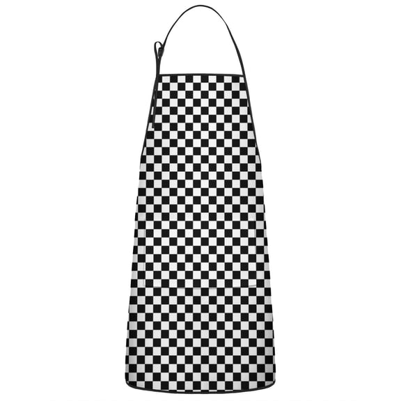 Black and White Small Checkered Pattern Apron-Garden Aprons for Women with Pockets-Cotton Linen Waterproof Kitchen Cooking Gardening Aprons Adjustable for Kitchen,Cooking,BBQ and Salon 33x27 Inch