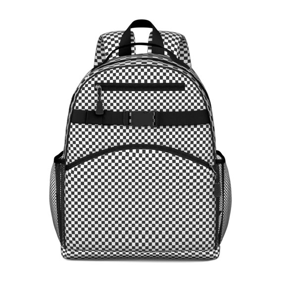 Black White Small Checkered Pattern Backpack for School,Cute School Bag,Schoolbag with Adjustable Shoulder Straps & Padded Back,15.25"x11.5"x5.25"