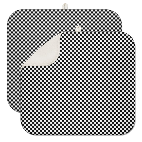 Black White Small Checkered Pattern Dish Drying Mat for Kitchen 1 Pack, Ultra Absorbent Microfiber Dishes Drainer Mats,16"x18"