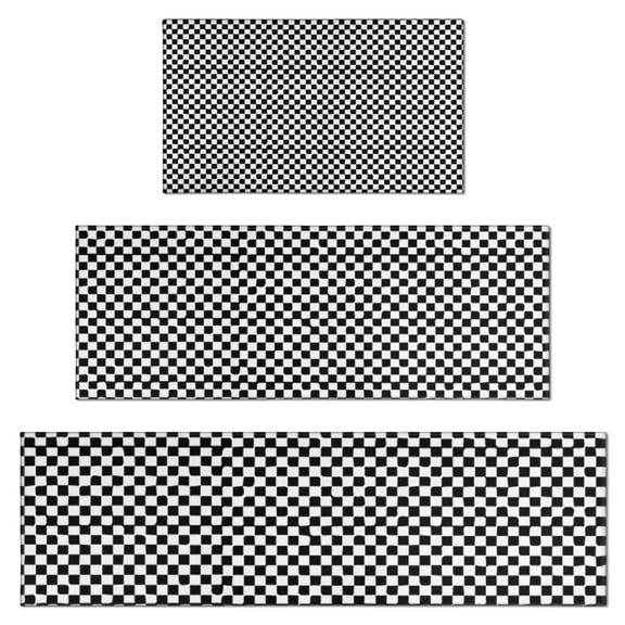 Black and White Small Checkered Pattern Kitchen Rugs Sets Of 3,Kitchen Runner Rugs Non Skid Washable,Decorative Kitchen Floor Mats for Kitchen,Sink,Laundry,17"x30"+ 17"x47" + 17"x59"