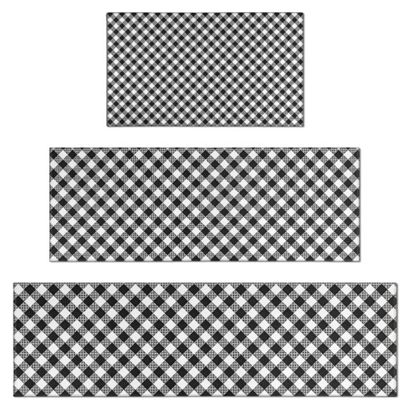 Black White Small Checkered Pattern Kitchen Rugs Sets Of 3,Kitchen Runner Rugs Non Skid Washable,Decorative Kitchen Floor Mats for Kitchen,Sink,Laundry,17"x30"+ 17"x47" + 17"x59"