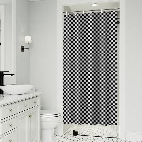 Black White Small Checkered Pattern Shower Curtain 36"x72" ,Bathroom Decorative Shower Curtains Set with 12 Hooks,Modern Waterproof Washable Shower Curtain