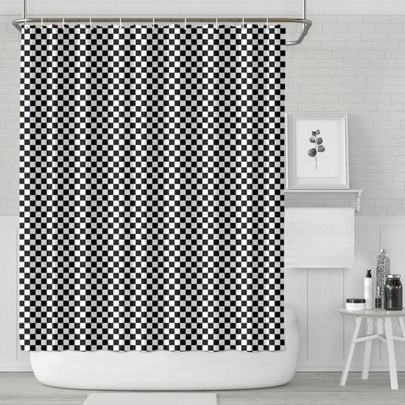 Black White Small Checkered Pattern Shower Curtain 72"x84" ,Bathroom Decorative Shower Curtains Set with 12 Hooks,Modern Waterproof Washable Shower Curtain