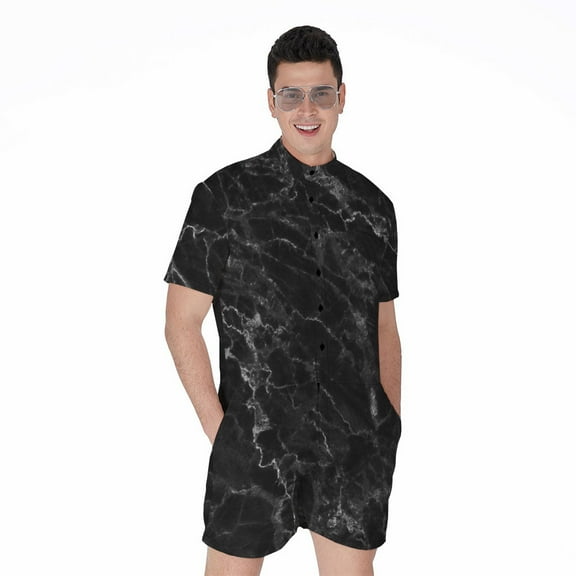 Black White Smoke Marble Short Sleeve Men'S Rompers Casual Summer Jumpsuits Outfit