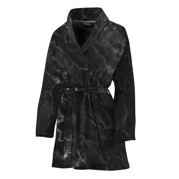 Black White Smoke Marble Women Bathrobe One Size Univeral Fits Fashion Lightweight Plush Fleece Long Robe For Women