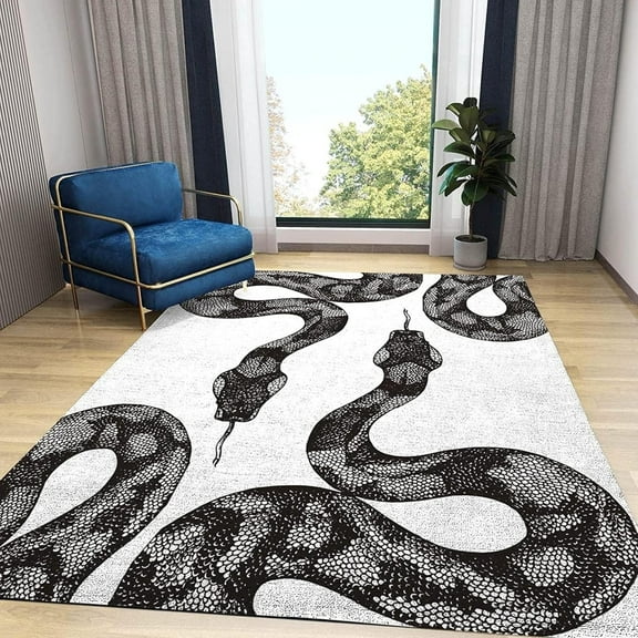Black White Snake Area Rug Snake Violence Retro Aesthetics Rugs Living Room For Bedroom Dining Home Office Soft Rugs Carpets