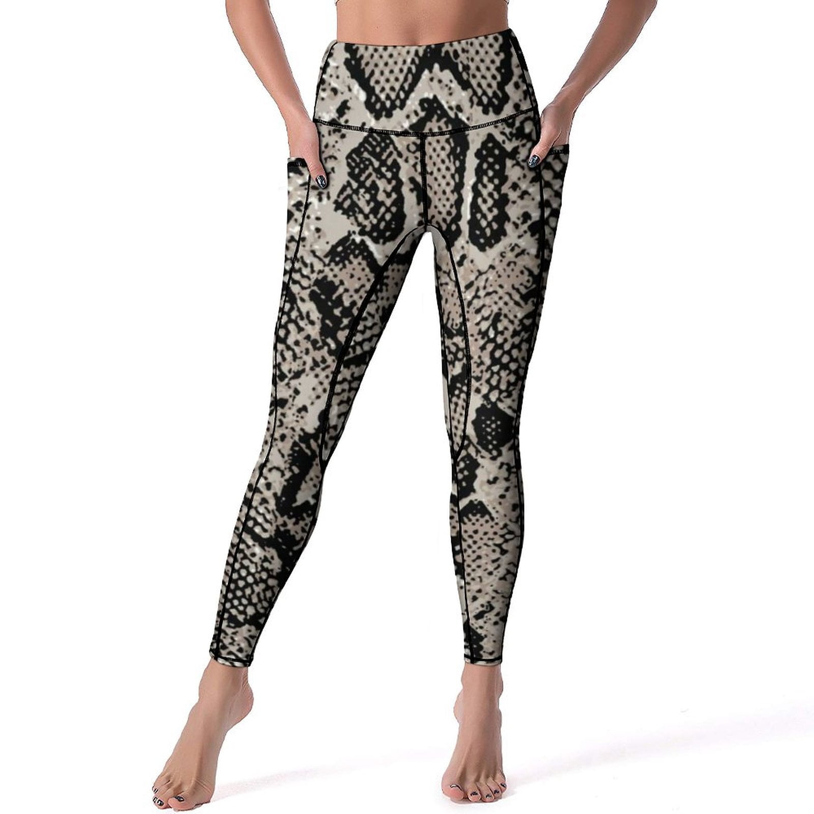 Black White Snake Prin Leggings Animal Snake Print High Waist Yoga ...