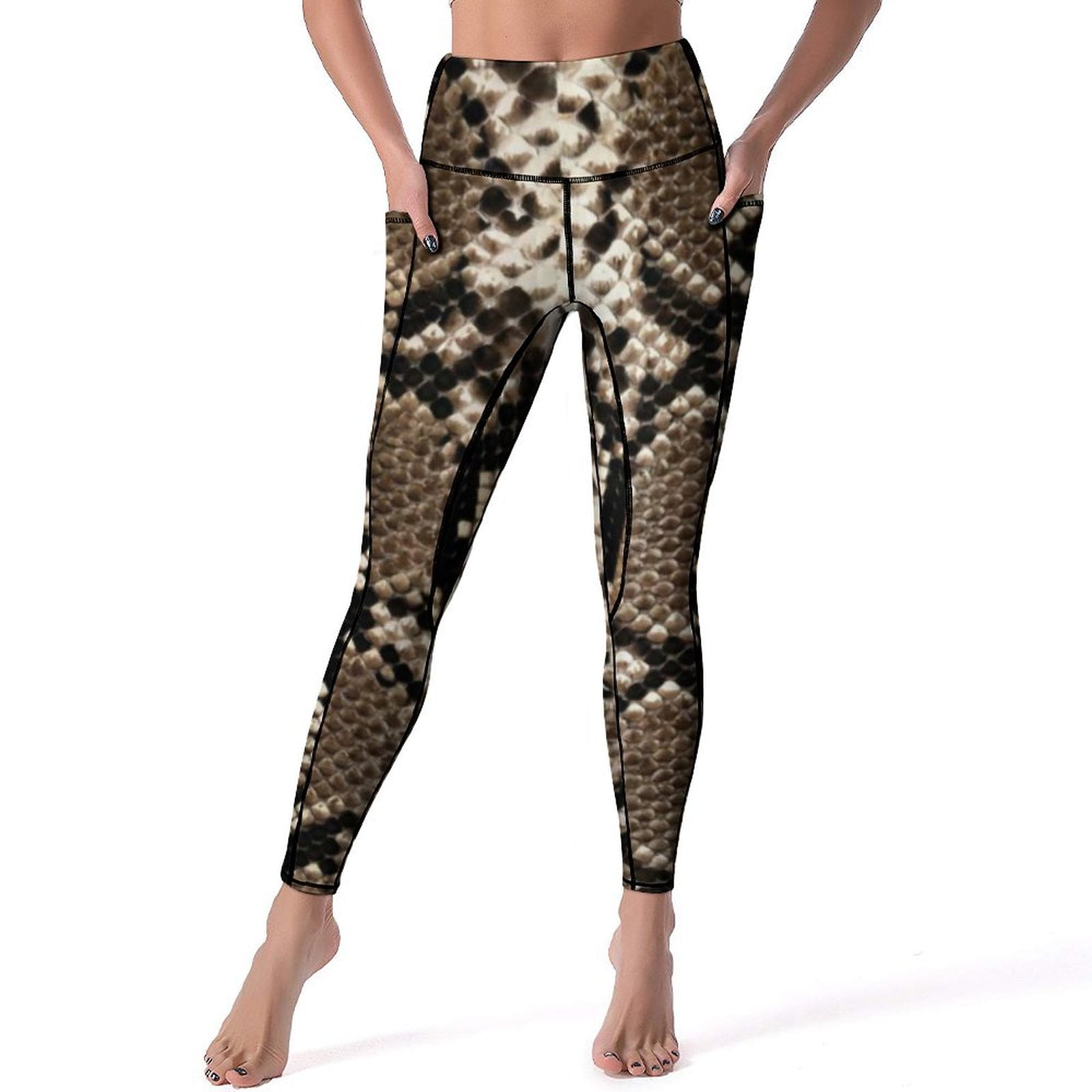 Black White Snake Prin Leggings Animal Snake Print High Waist Yoga ...