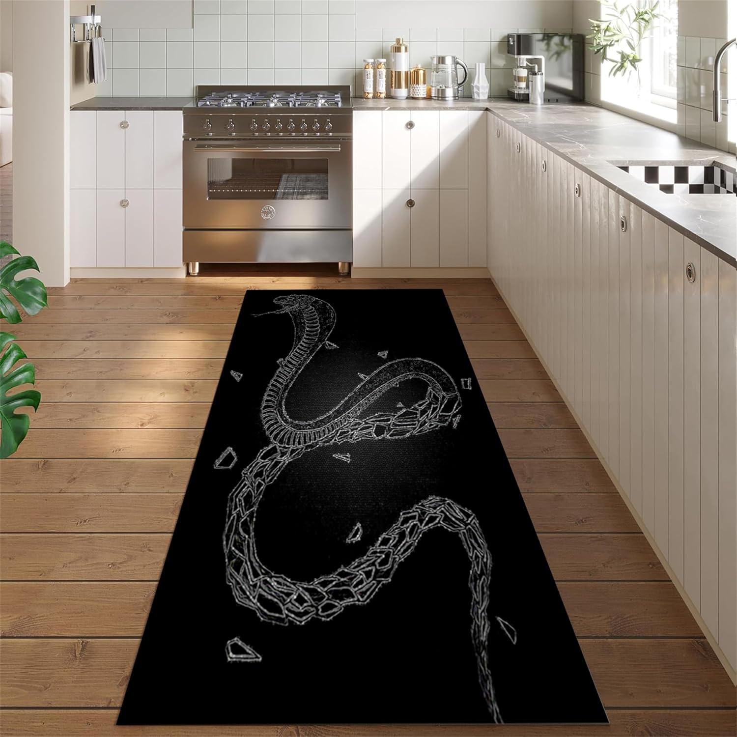 Black White Snake Rug Scary Abstract Wildlife Python Design Hallway ...