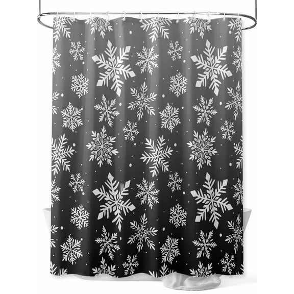 Black White Snowflake Christmas Shower Curtain Set, Waterproof Shower Curtains for Bathroom, Winter Xmas Snowflakes Washable Fabric Cloth Bath Curtain for Bathtub Decoration with Hooks 48x72 Inches