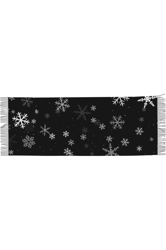 Black And White Snowflakes Winter Oversized Scarf Shawl Wrap (77x27 Inch) - Winter Lightweight Fluffy Print & Solid Dual Design, All-Season Unisex Accessory