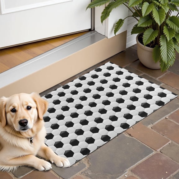 Black White Soccer Pattern Door Rugs,Washable Non Slip Door Mats Indoor,Decorative Door Mats,Entry Mat Indoor for Entrance,Bedroom,Kitchen,Bathroom,16"x24"