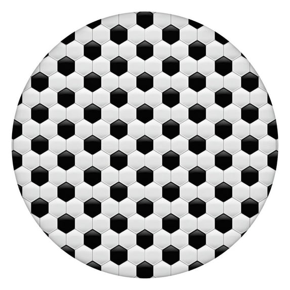 Black White Soccer Pattern Round Fitted Tablecloth with Elastic Edge,Dining Table Cover Waterproof,Outdoor Round Tablecloth for Camping,Dining,Indoor and Outdoor