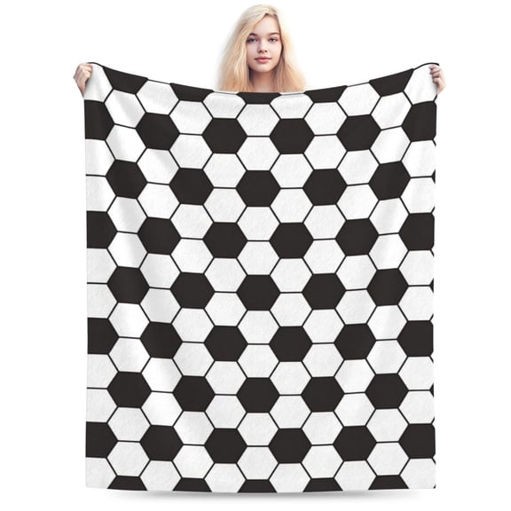 Black White Soccer Sport Ball Theme Throw Blanket 50x40