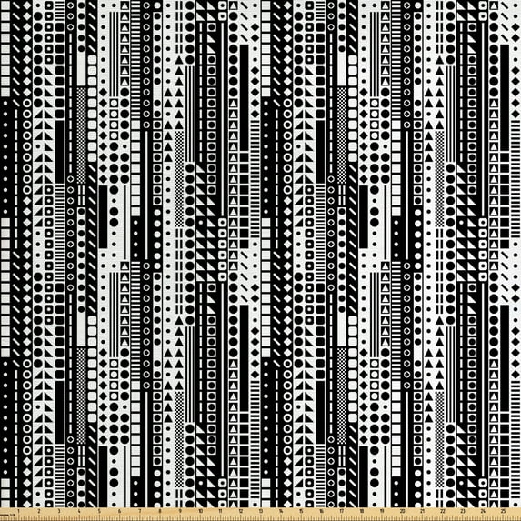 Ambesonne Black and White Fabric by the Yard Upholstery, Geometrical, 2 Yards, Black White