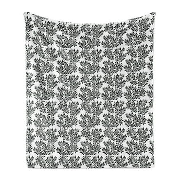 Black and White Soft Flannel Fleece Blanket, Abstract Branch Silhouette Spring Inspired Flourishing Leaves Botany Theme, Cozy Plush for Indoor and Outdoor Use, 70" x 90", Black White, by Ambesonne