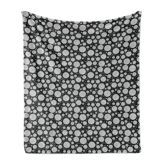 Black and White Soft Flannel Fleece Blanket, Abstract Yarn Balls Thread Motifs and Dots Boho Style Knitting Concept, Cozy Plush for Indoor and Outdoor Use, 60" x 80", Black and White, by Ambesonne