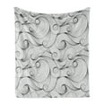thumbnail image 1 of Black and White Soft Flannel Fleece Blanket, Doodle Design Abstract Curled Waves Pattern Asymmetrical Spirals Theme, Cozy Plush for Indoor and Outdoor Use, 50" x 60", Black and White, by Ambesonne, 1 of 6