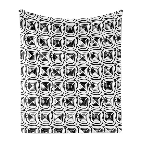 Black and White Soft Flannel Fleece Blanket, Interlacing Whirls Free-hand Drawing Effect Harmonised with Ink Blots, Cozy Plush for Indoor and Outdoor Use, 50" x 70", Black and White, by Ambesonne
