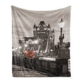 thumbnail image 1 of Black and White Soft Flannel Fleece Blanket, London Theme Tower Bridge in the Famous City Urban Life Scenery Europe, Cozy Plush for Indoor and Outdoor Use, 70" x 90", Taupe Grey Red, by Ambesonne, 1 of 5