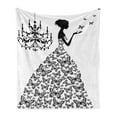 thumbnail image 1 of Black and White Soft Flannel Fleece Blanket, Madame Butterfly Black Chandelier Woman Silhouette Princess Wedding Gown, Cozy Plush for Indoor and Outdoor Use, 70" x 90", Black White, by Ambesonne, 1 of 5