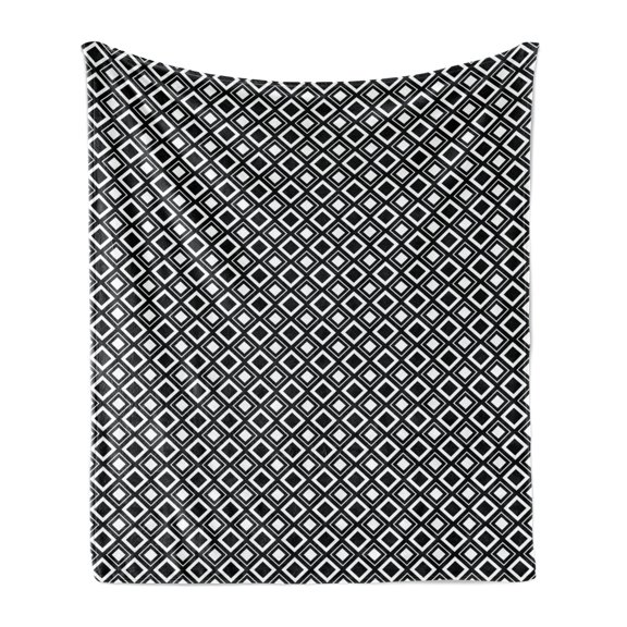 Black and White Soft Flannel Fleece Blanket, Monochrome Background with Square Shapes Diagonal Pattern Modern Geometric, Cozy Plush for Indoor and Outdoor Use, 50" x 60", Black White, by Ambesonne