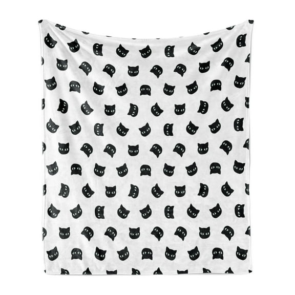 Black and White Soft Flannel Fleece Blanket, Monochrome Cat Portraits Pattern Abstract Sketch Style Composition Vintage, Cozy Plush for Indoor and Outdoor Use, 60" x 80", Black White, by Ambesonne