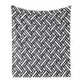 thumbnail image 1 of Black and White Soft Flannel Fleece Blanket, Monochrome Interlocking Stripes Pattern with Modern Abstract Inspirations, Cozy Plush for Indoor and Outdoor Use, 60" x 80", Black White, by Ambesonne, 1 of 5