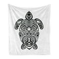 thumbnail image 1 of Black and White Soft Flannel Fleece Blanket, Monochrome Turtle with Blooming Lotus and Swirls Maori Culture Motifs, Cozy Plush for Indoor and Outdoor Use, 50" x 60", Black and White, by Ambesonne, 1 of 6