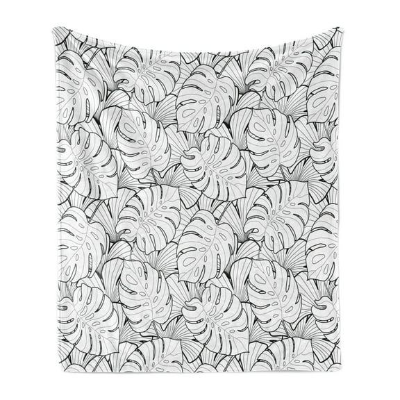 Black and White Soft Flannel Fleece Blanket, Palm Tree Leaves Subtropical Island Foliage Hot Climate Jungle Rainforest, Cozy Plush for Indoor and Outdoor Use, 60" x 80", Black White, by Ambesonne