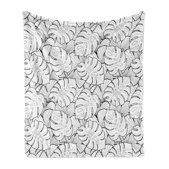 Black and White Soft Flannel Fleece Blanket, Palm Tree Leaves Subtropical Island Foliage Hot Climate Jungle Rainforest, Cozy Plush for Indoor and Outdoor Use, 60" x 80", Black White, by Ambesonne
