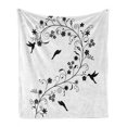 thumbnail image 1 of Black and White Soft Flannel Fleece Blanket, Victorian Curves Swirls with Bird Silhouettes Monochrome Flora and Fauna, Cozy Plush for Indoor and Outdoor Use, 50" x 70", Black White, by Ambesonne, 1 of 6