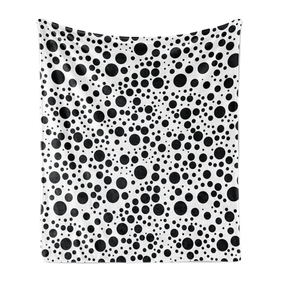 Black and White Soft Flannel Fleece Throw Blanket, Big and Small Dots Black Color Spots Graphic Simplistic Bubbles Pattern, Cozy Plush for Indoor and Outdoor Use, 50" x 70", Black White, by Ambesonne