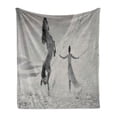 thumbnail image 1 of Black and White Soft Flannel Fleece Throw Blanket, Desert Landscape Horse and Lady Fantasy Scenery Monochrome, Cozy Plush for Indoor and Outdoor Use, 50" x 60", Black White Grey, by Ambesonne, 1 of 5