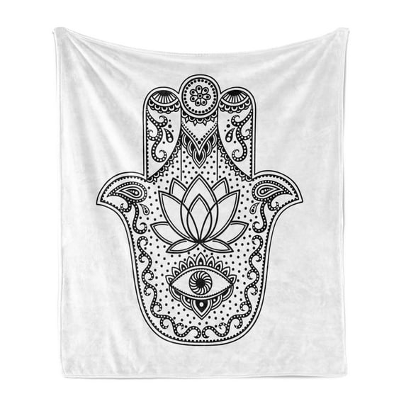 Black White Soft Flannel Fleece Throw Blanket, Design Old Symbol with Swirls and Flower Motif Print, Cozy Plush for Indoor and Outdoor Use, 50" x 60", Black and White, by Ambesonne