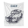 thumbnail image 1 of Black and White Soft Flannel Fleece Throw Blanket, Grunge Style Old Nostalgic Sports Car Theme Speed Vehicle Manly Design, Cozy Plush for Indoor and Outdoor Use, 60" x 80", Black White, by Ambesonne, 1 of 5