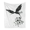 thumbnail image 1 of Black and White Soft Flannel Fleece Throw Blanket, Hummingbird with Hearts Tail and Swirled Feathers Monochrome Animal, Cozy Plush for Indoor and Outdoor Use, 60" x 80", Black and White, by Ambesonne, 1 of 5