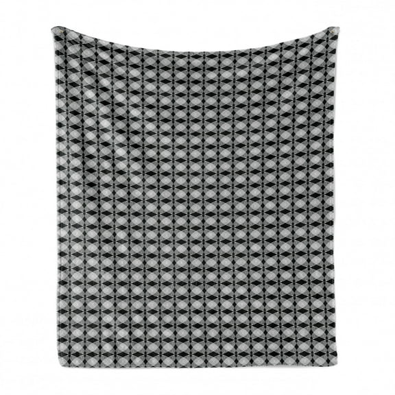 Black and White Soft Flannel Fleece Throw Blanket, Intertwined Circles and Rhombuses Pattern Monochrome Curved Stripes, Cozy Plush for Indoor and Outdoor Use, 50" x 60", Black and White, by Ambesonne