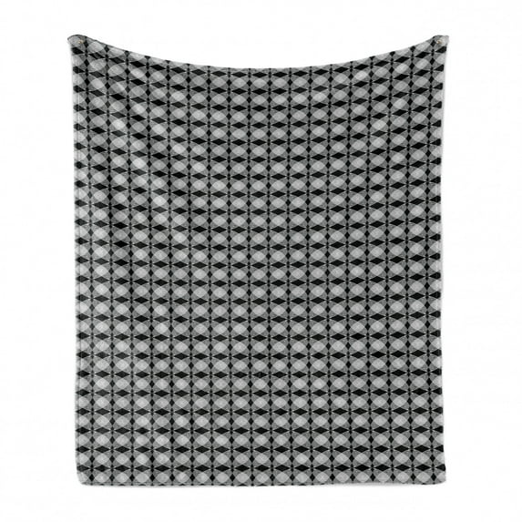 Black and White Soft Flannel Fleece Throw Blanket, Intertwined Circles and Rhombuses Pattern Monochrome Curved Stripes, Cozy Plush for Indoor and Outdoor Use, 50" x 60", Black and White, by Ambesonne