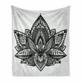 thumbnail image 1 of Black and White Soft Flannel Fleece Throw Blanket, Lotus Flower Paisley Leaves Yoga Style, Cozy Plush for Indoor and Outdoor Use, 70" x 90", Black and Grey, by Ambesonne, 1 of 6