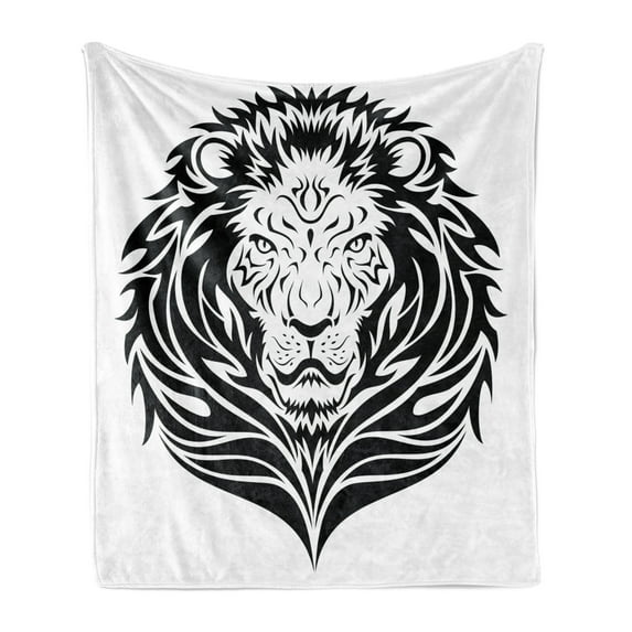 Black and White Soft Flannel Fleece Throw Blanket, Monochrome Lion Head Portrait Animal Design Jungle Wildlife, Cozy Plush for Indoor and Outdoor Use, 60" x 80", Black and White, by Ambesonne
