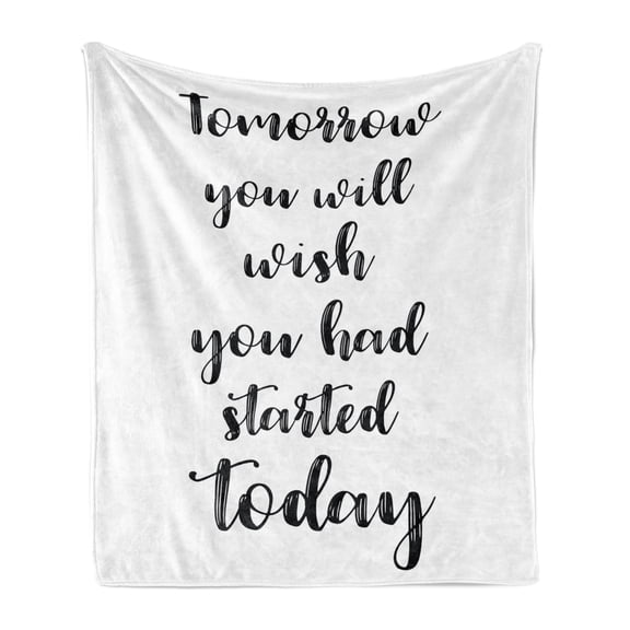 Black and White Soft Flannel Fleece Throw Blanket, Monochrome Style Words Art Hand Lettering Illustration, Cozy Plush for Indoor and Outdoor Use, 70" x 90", Black and White, by Ambesonne