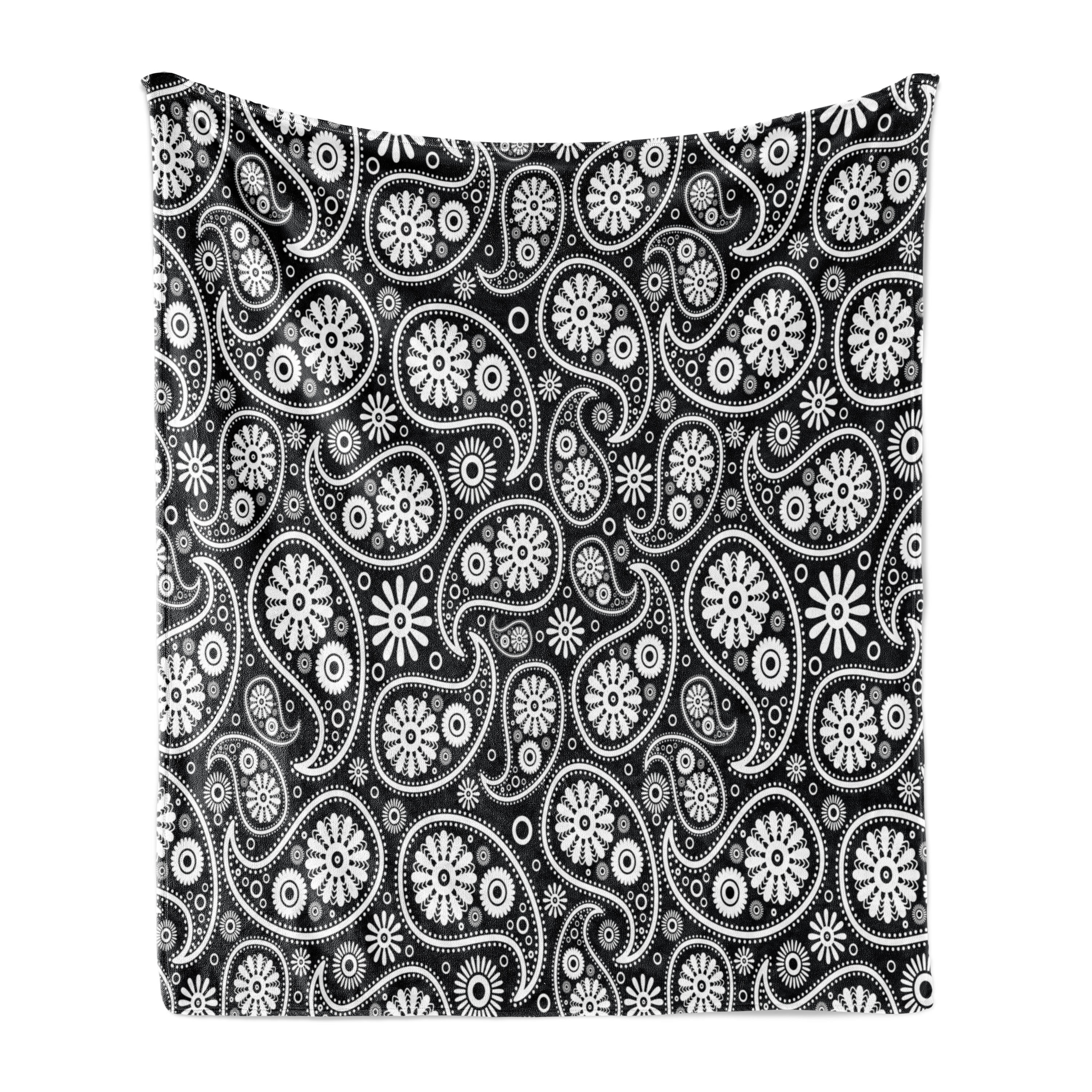 Black and White Soft Flannel Fleece Throw Blanket, Nostalgic Paisley ...