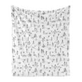 thumbnail image 1 of Black and White Soft Flannel Fleece Throw Blanket, People Walking Dogs Daily Life Activity Park Friends Urban Pattern, Cozy Plush for Indoor and Outdoor Use, 60" x 80", Black and White, by Ambesonne, 1 of 6