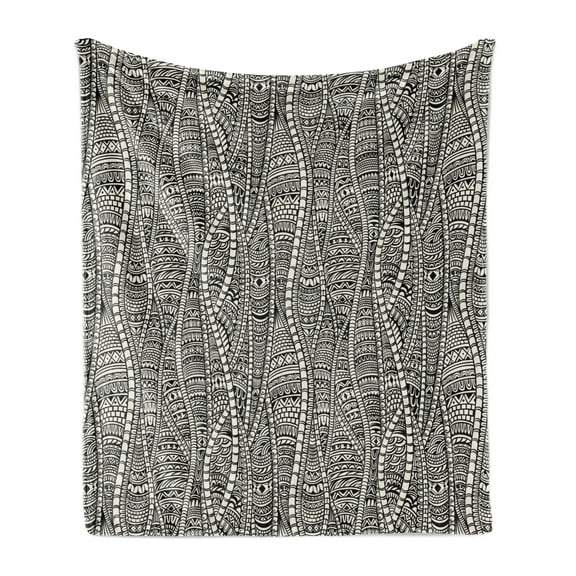 Black and White Soft Flannel Fleece Throw Blanket, Rich Etnic Ornament with Motifs Zentangle Vintage, Cozy Plush for Indoor and Outdoor Use, 50" x 70", Black White, by Ambesonne