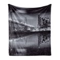 thumbnail image 1 of Black and White Soft Flannel Fleece Throw Blanket, San Francisco Bay Bridge Metropolis Panorama View with Skyscrapers Print, Cozy Plush for Indoor and Outdoor Use, 70" x 90", Dark Green, by Ambesonne, 1 of 6